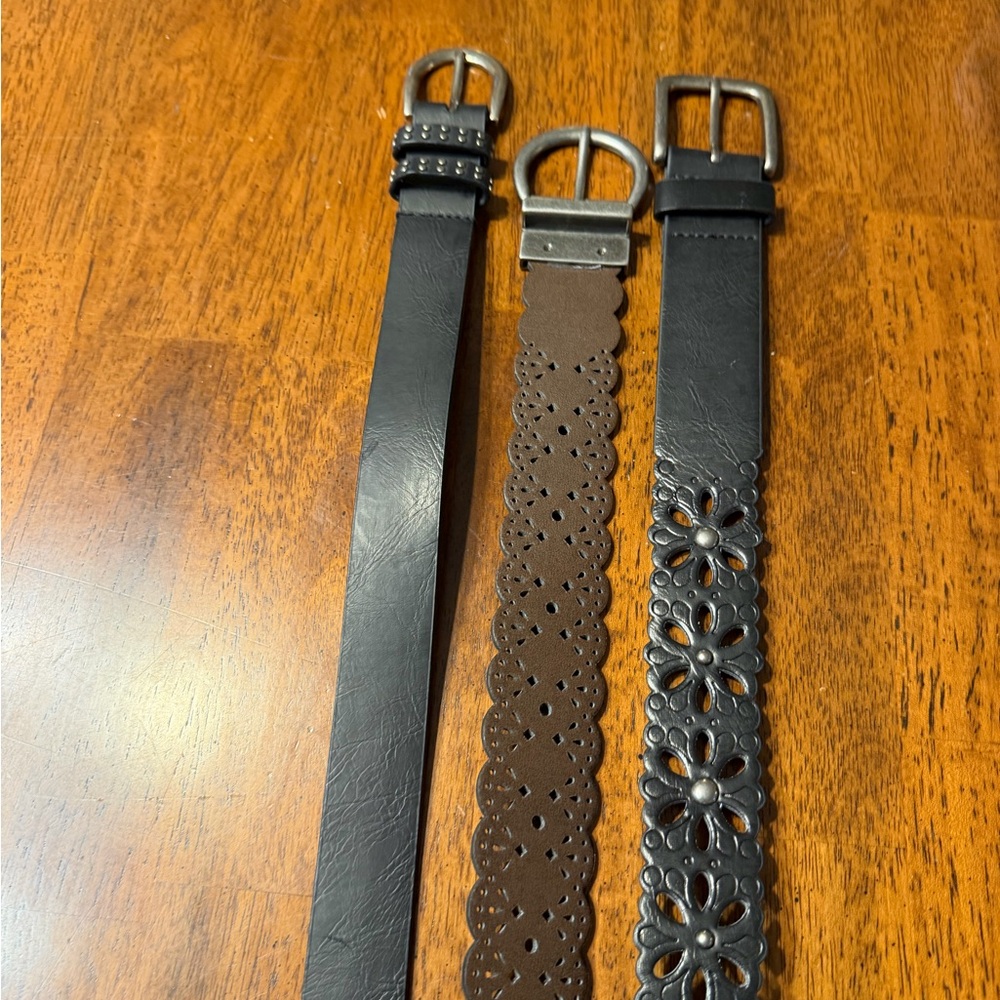 Women's faux leather belts   3 included  size XL studded, cutout design,